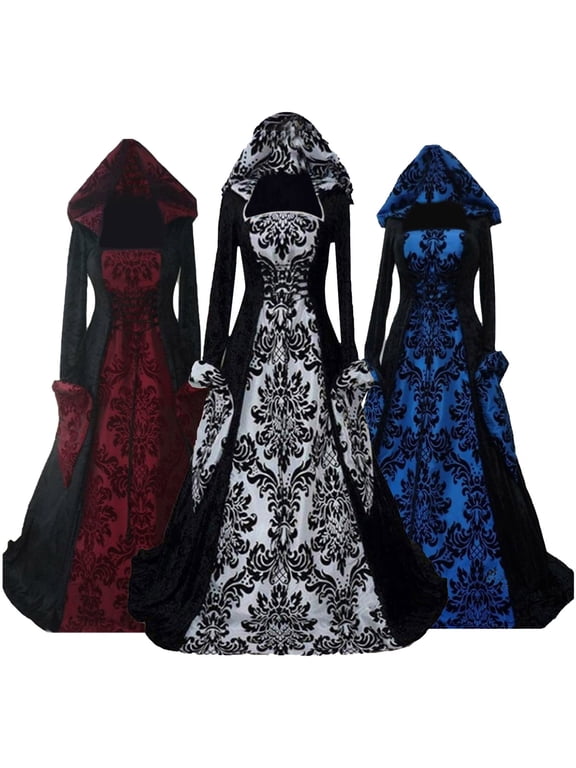Women's Deluxe Witch Dress Hooded Vintage Halloween Gothic Dress Victorian Renaissance Party Vampire Gown Dress
