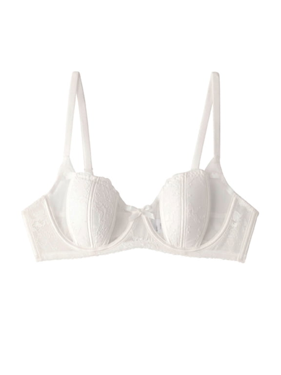 Women's Demi Cup Bra Mesh Patchwork Underwire Balconette Bra Push-up Sexy Lace Push Up Plus Size Bra Sheer Unlined