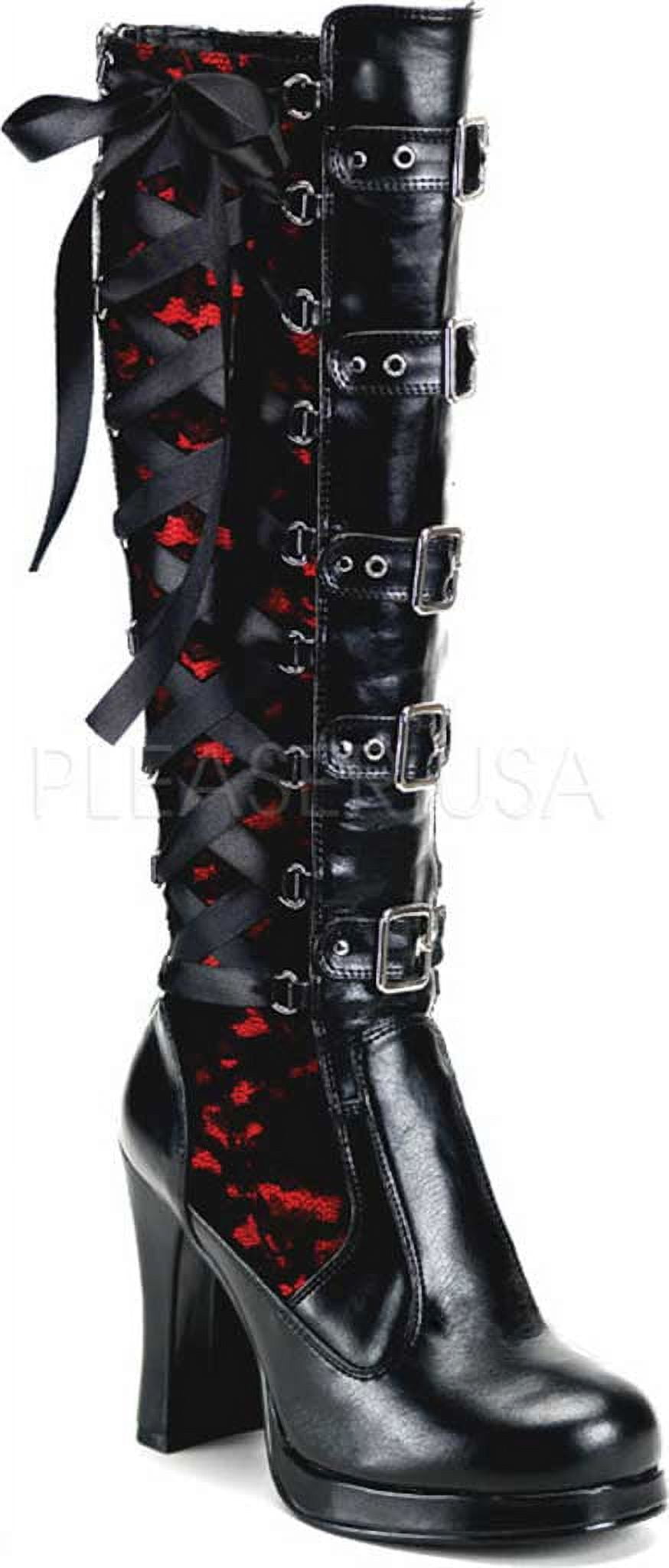 Demonia Red And Black Knee High Boots Demonia Crypto-106 Gothic Punk  Steampunk Pirate Black Red