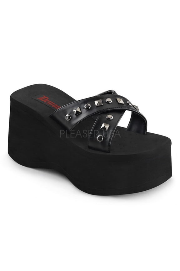 FUNN-29 - 3 1/2" Eva Pf, Criss Cross Slide with Metal Pyramids & Studs-Blk Vegan Leather-8