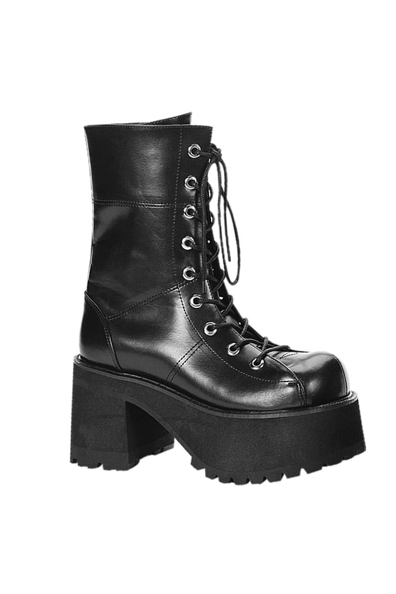 4" Block Heel Goth Punk GoGo Blk Pu Calf BT W/ Zipper - Blk Vegan Leather, 7