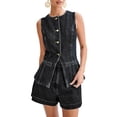 thumbnail image 1 of Women's Denim 2 Piece Set Casual Business Sleeveless Jean Blazer Vest Tops and Shorts Outfit Tracksuits, 1 of 7