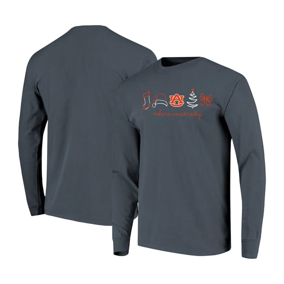 Women's Denim Auburn Tigers Christmas Elements Comfort Colors Long Sleeve T-Shirt