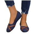 thumbnail image 1 of Women's Denim Ballet Flats Dress Shoes Spring Casual Fashion Color Block Strappy Canvas Jeans Casual Slip on Loafers, 1 of 6