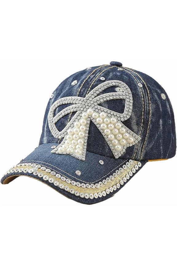 Women's Denim Baseball Cap with Pearl Rhinestone Trendy Y2k Visors UV Protection Sun Hat Outdoor 2025