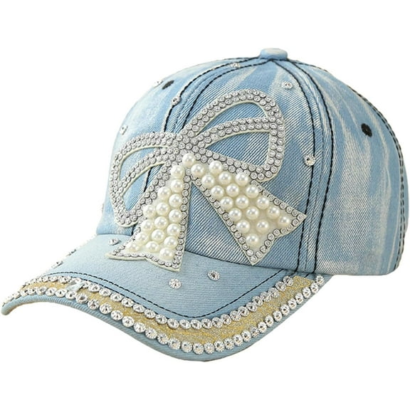 Women's Denim Baseball Cap with Pearl Rhinestone Trendy Y2k Visors UV Protection Sun Hat Outdoor 2025