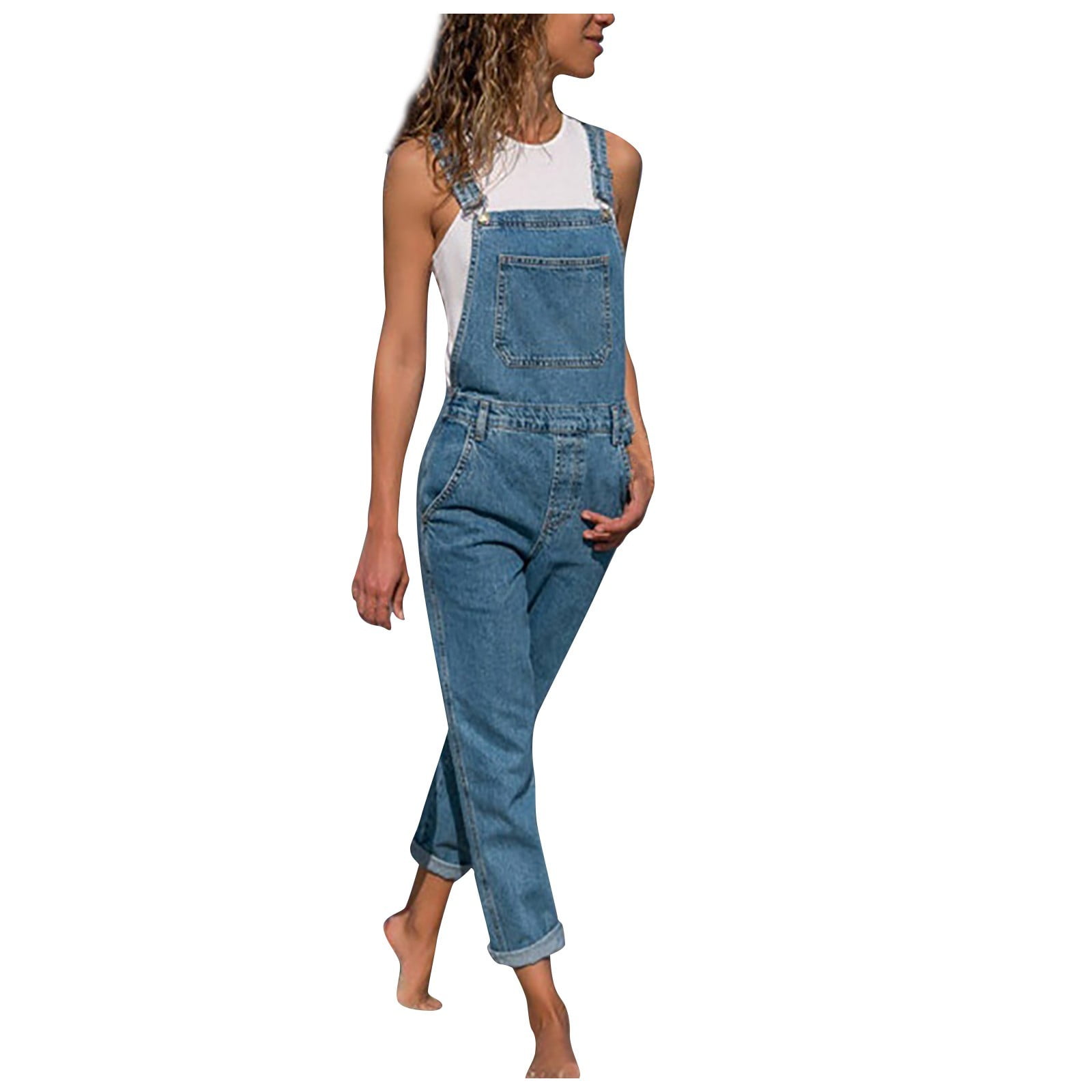 Women's Denim Bib Overalls Jumpsuit - Adjustable Straps, Side Buttons ...