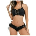 thumbnail image 1 of Women's Denim Bikini Set Ripped Tassel Bra With Lace Up Tie Side Triangle Shorts Outfit, 1 of 2