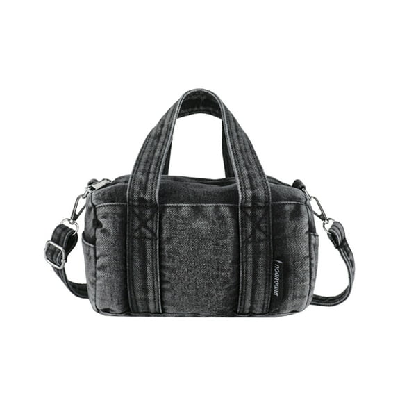 Women's Denim Bowling Bag with Magnetic Pockets, Adjustable Crossbody Purse, Structured Dome Top Handle Tote