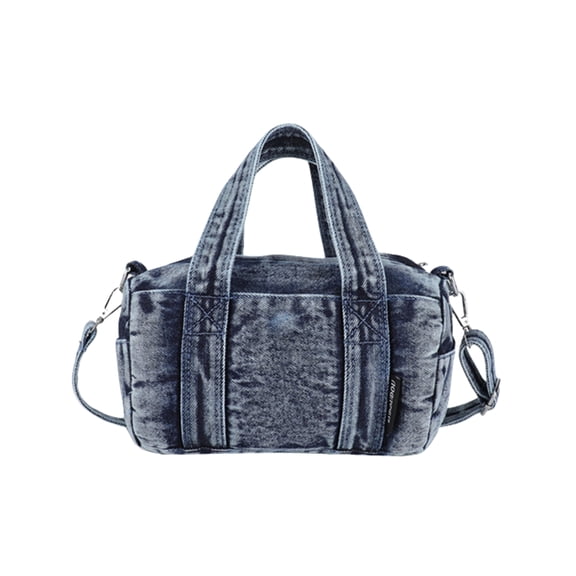 Women's Denim Bowling Bag with Magnetic Pockets, Adjustable Crossbody Purse, Structured Dome Top Handle Tote