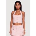thumbnail image 1 of Women's Denim Button Front Cropped Halter Blazer Vest, 1 of 4