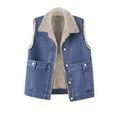 thumbnail image 1 of Women's Denim Button Front Vest, Fleece Lined Sleeveless Jacket, Warm Winter Outerwear, Casual Layering Piece, Soft Plush Inner Wear, Cold Weather Protection Blue XXXL, 1 of 7