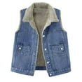 thumbnail image 1 of Women's Denim Button Front Vest, Fleece Lined Sleeveless Jacket, Warm Winter Outerwear, Casual Layering Piece, Soft Plush Inner Wear, Cold Weather Protection Blue L, 1 of 7