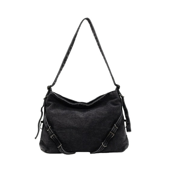 Women's Denim Canvas Tote Purse with Adjustable Long Strap, Lightweight Crossbody Shoulder Bag, Multi-Way Vintage Handbag