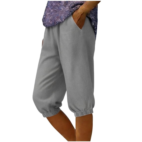 Women's Denim Capris Stretch Trendy Casual Pants Denim Style Solid Color Elastic Waistband Flared Leg Pockets Eighths Pants