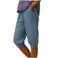thumbnail image 1 of Women's Denim Capris Stretch Trendy Casual Pants Denim Style Solid Color Elastic Waistband Flared Leg Pockets Eighths Pants, 1 of 5