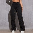 thumbnail image 1 of Women's Denim Cargo Pants Detachable Button Splicing Straight Leg Summer Fall Work​​, 1 of 6