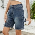 thumbnail image 1 of Women's Denim Cargo Shorts Mid Waisted Multi Pockets Loose Casual Washed Summer Jean Shorts Blue XXL, 1 of 9