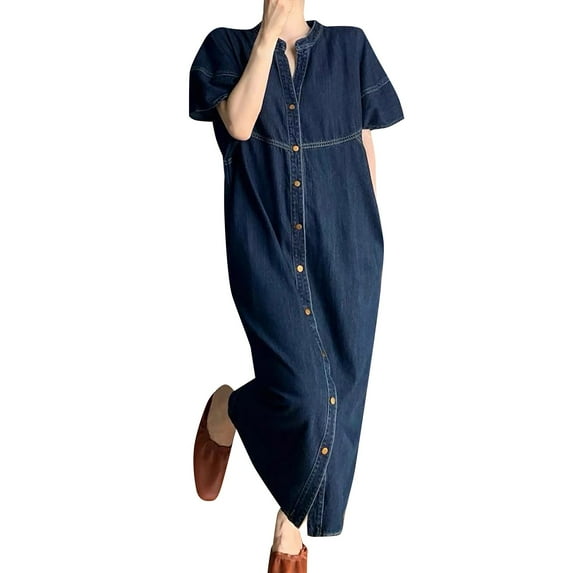 Women's Denim Casual Dress Loose Fit Comfortable Solid Color Stylish Everyday Wear Outfit Versatile Summer Fashion