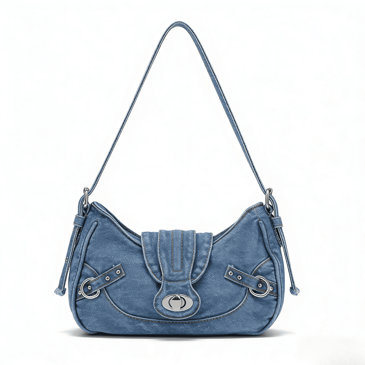 Women's Denim Crescent Shoulder Bag - Y2K Vintage Hobo Handbag, Trendy Mini Crossbody Purse for Girls, Casual Satchel with Adjustable Strap