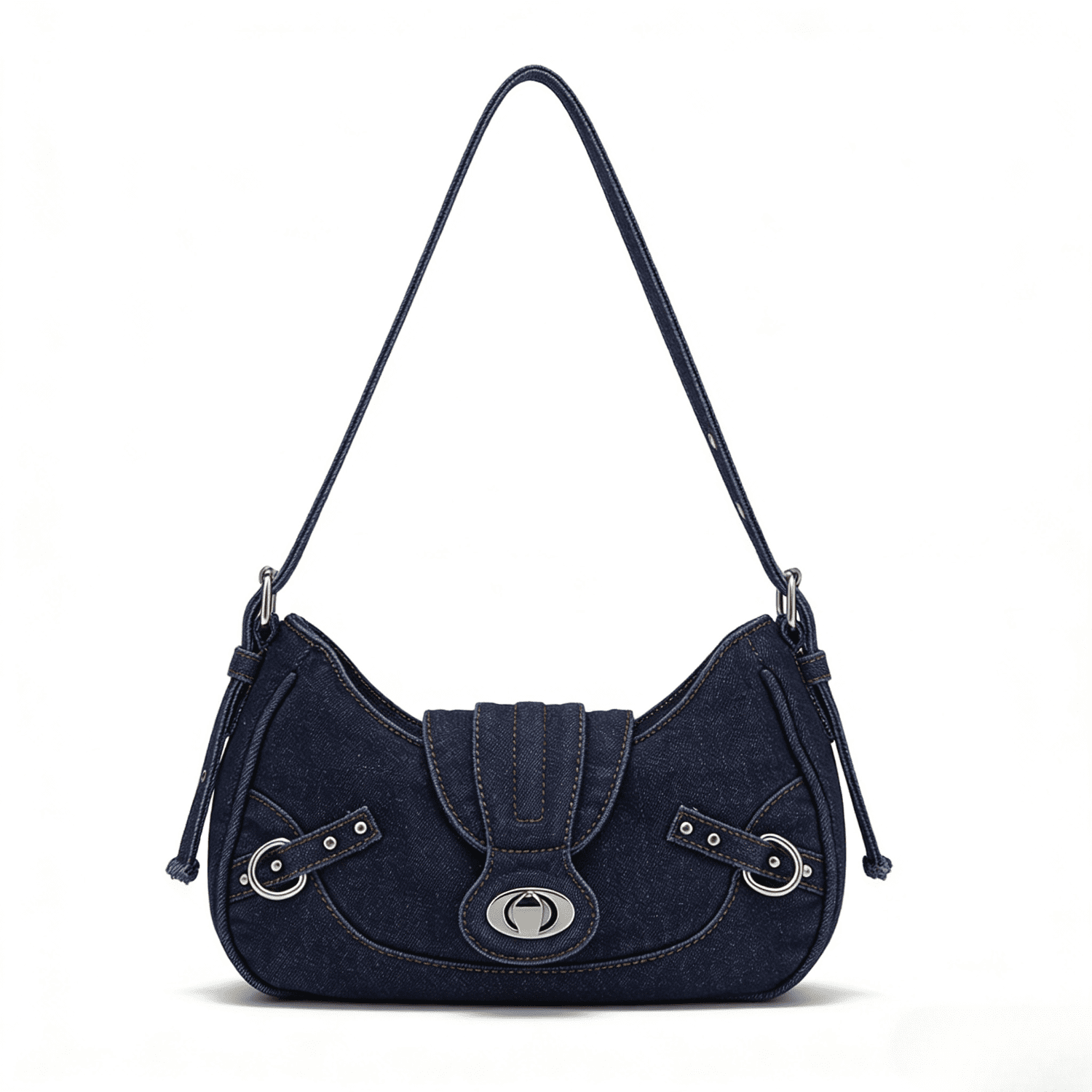 Women's Denim Crescent Shoulder Bag - Y2K Vintage Hobo Handbag, Trendy Mini Crossbody Purse for Girls, Casual Satchel with Adjustable Strap