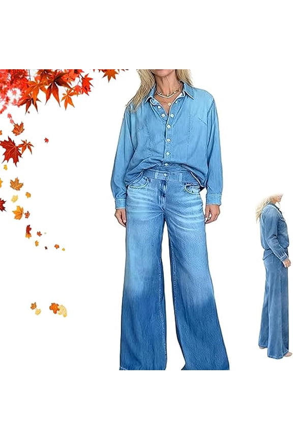 Women's Denim Dreams Pajama Set - 3D Printed Denim Style Loungewear, Soft Stretch Milk Silk Pajamas for Sleeping & Home