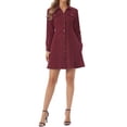 thumbnail image 1 of Women's Denim Dress Button Down Collar V Neck Long Sleeve A-line Cotton Jean Dress M Wine Red, 1 of 6