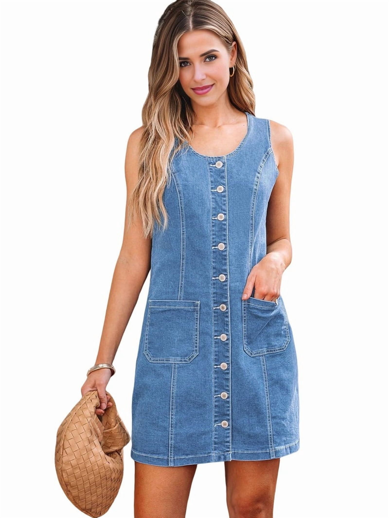 WAMIQA | Trendy Sleeveless Denim Dress | Two-Color Blue Women's Summer Mini Outfit