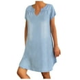 thumbnail image 1 of Women's Denim Dress Plus Size Baggy Tunic Jean Shirt Dress Summer Casual Loose Dresses V Neck Casual Tunic Top, 1 of 5
