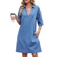 thumbnail image 1 of Women's Denim Dress Summer Casual Babydoll 2025 V Neck 3/4 Sleeve Jean Dresses, 1 of 6