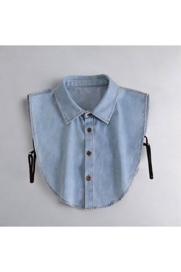 Women's Denim False Collar, Button Down Shirt Collar for Layering, Detachable Jean Collar for Sweaters, Dresses, and Casual Outfits Light Blue