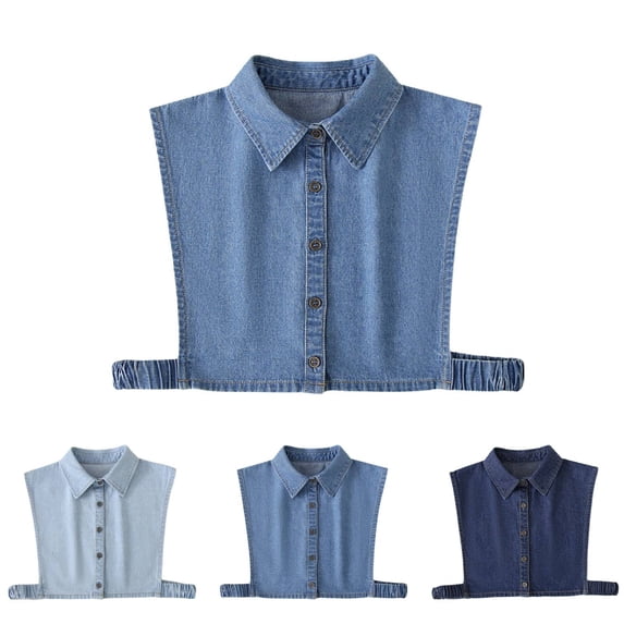 Women's Denim False Collar, Detachable Layering Dickey for Sweaters and Blouses, Button Down Decorative Collar to Refresh Tops and Dresses-Blue
