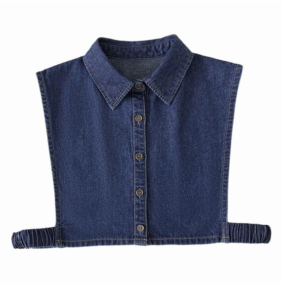 Women's Denim False Collar, Detachable Layering Dickey for Sweaters and Blouses, Button Down Decorative Collar to Refresh Tops and Dresses-Dark Blue