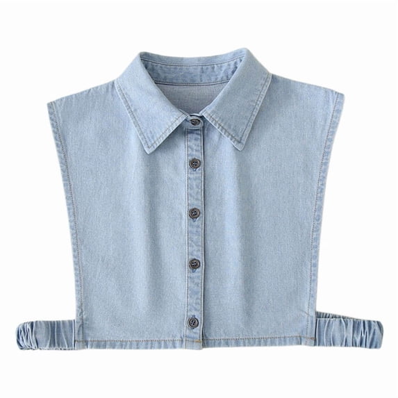 Women's Denim False Collar, Detachable Layering Dickey for Sweaters and Blouses, Button Down Decorative Collar to Refresh Tops and Dresses-Light Blue