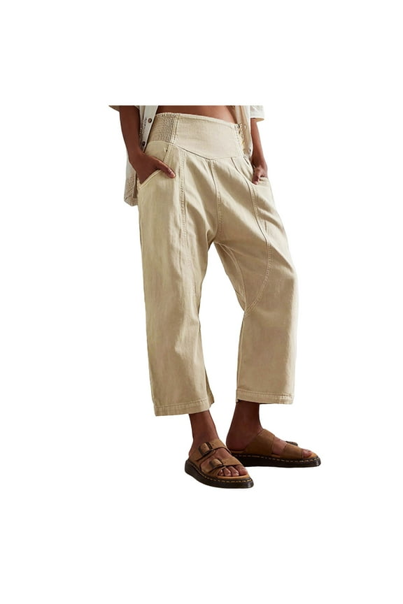 Women's Denim Harem Pants Loose Fit Wide Leg Cropped Barrel Jeans Comfortable Stretchy Casual Trousers High Waist Fashion