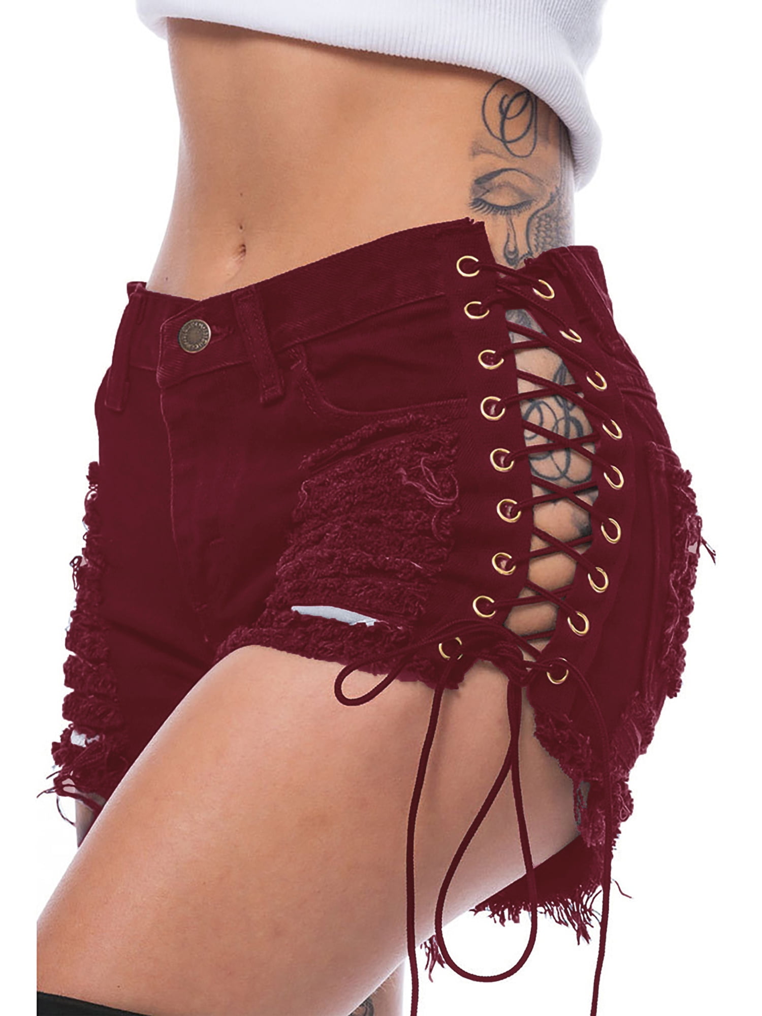 Women s Denim High Waist Ripped Hole Bandage Distressed Cut Off