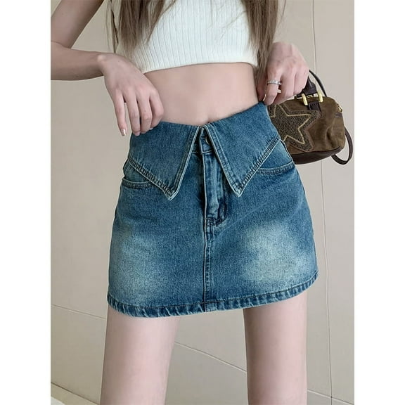 Women's Denim High-Waisted A-Line Skort with Anti-Slip Design - Summer Lightweight Stretch Short Skirt
