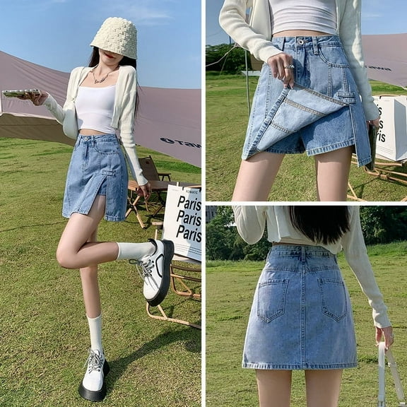 Women's Denim High-Waisted A-Line Skort with Anti-Slip Design - Summer Lightweight Stretch Short Skirt