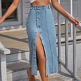 thumbnail image 1 of Women's Denim High Waisted Skirt with Irregular Split Design Fashion Stretch Comfortable A-Line Midi Skirt for Casual Outfits, 1 of 8