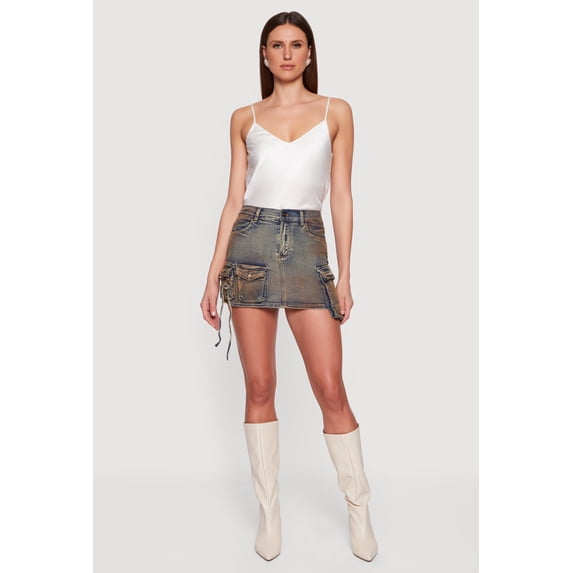 Women's Denim High Waisted Utility Mini Skirt