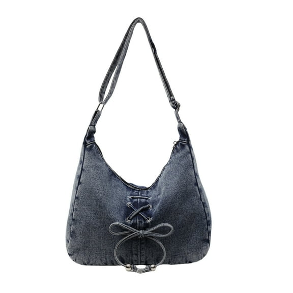 Women's Denim Hobo Purse with Zipper, Adjustable Crossbody Shoulder Bag, Y2K Casual Tote