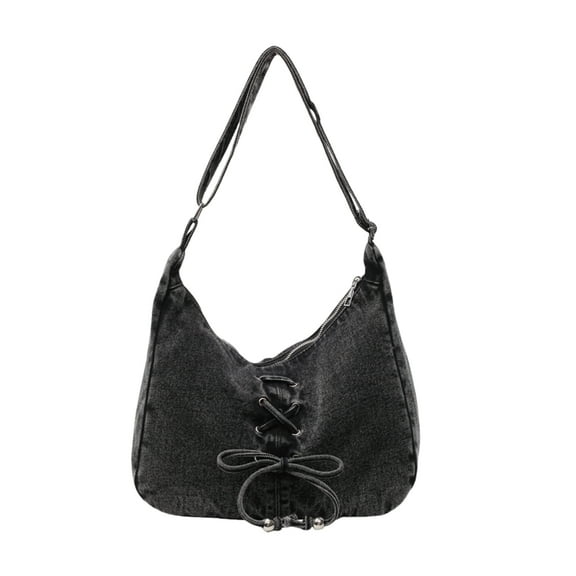 Women's Denim Hobo Purse with Zipper, Adjustable Crossbody Shoulder Bag, Y2K Casual Tote