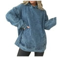 thumbnail image 1 of Women's Denim Hoodies 2025 Vintage Casual Long Sleeve Pullover Jean Jackets with Pocket Oversized Trendy Relaxed Fit Tops, 1 of 9