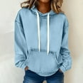thumbnail image 1 of Women's Denim Hoodies Fashion Denim Patchwork Stitching Hooded Sweatshirts Drawstring Loose Long Sleeve Solid Pullover Fall Outfits with Pocket, 1 of 7