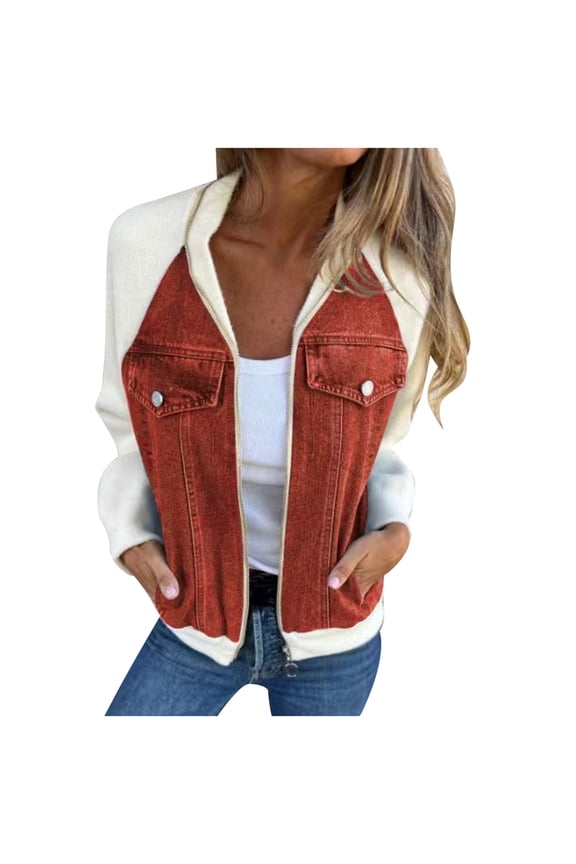 Women's Denim Jacket 2024 Autumn Winter Patchwork Design Casual Fashion Distressed Shoulder Sleeve Coat