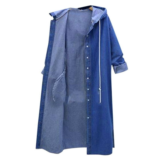 Women's Denim Jacket Autumn Winter Hooded Long Sleeve Coat Stylish Casual Outerwear Fashion