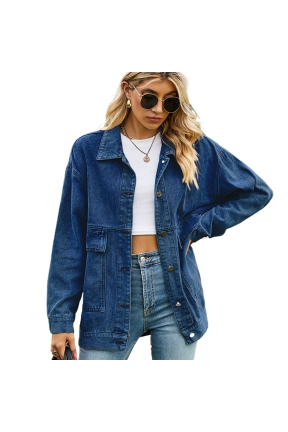 Women's Denim Jacket Long Sleeve Solid Color Outwear Casual Furred Blouse for Women S M L XL XXL