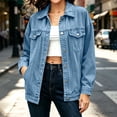 thumbnail image 1 of Women's Denim Jacket Oversized Frayed Hem Jean Trucker Jacket Sky Blue M, 1 of 7