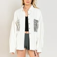 thumbnail image 1 of Women's Denim Jacket With Sequins Decoration And Pockets Solid Color Long Sleeve Casual Tops, 1 of 7