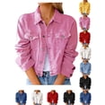 thumbnail image 1 of Women's Denim Jackets Casual Durable Long Sleeve Cardigan Pocket Coat Top Jackets Casual Outerwear For Women Street Style, 1 of 6